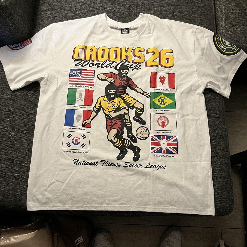 Crooks & Castles Shirt Mens XL White World Cup Soccer Heavyweight Graphic Tee